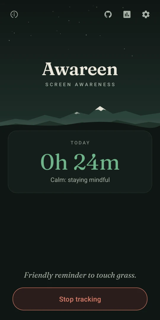 Home screen showing today's screen time