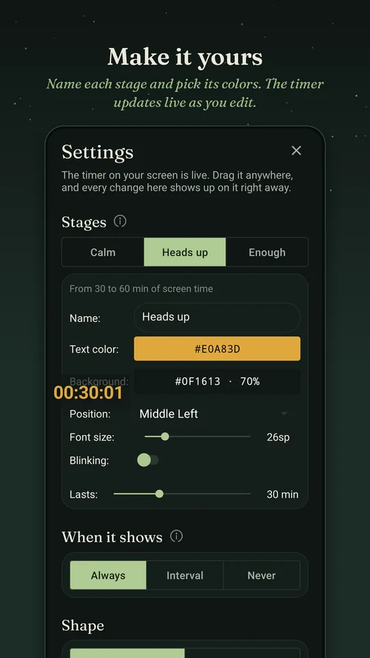 Live settings